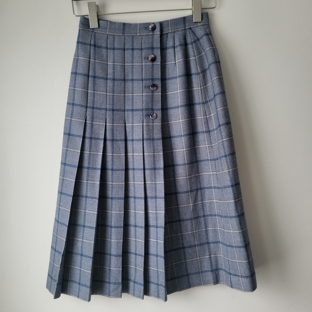 Classic Blue Plaid Preppy Old Money Countryside Chic Skirt